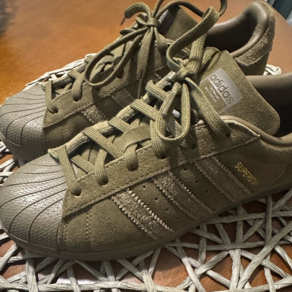 Adidas Kids Olive Green Superstar Sneakers - Picture 1 of 7
